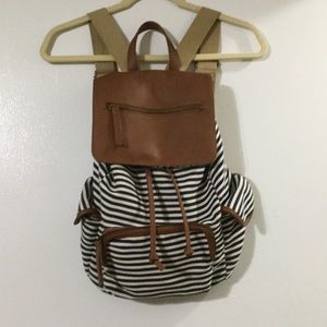 Striped, brown leather book bag